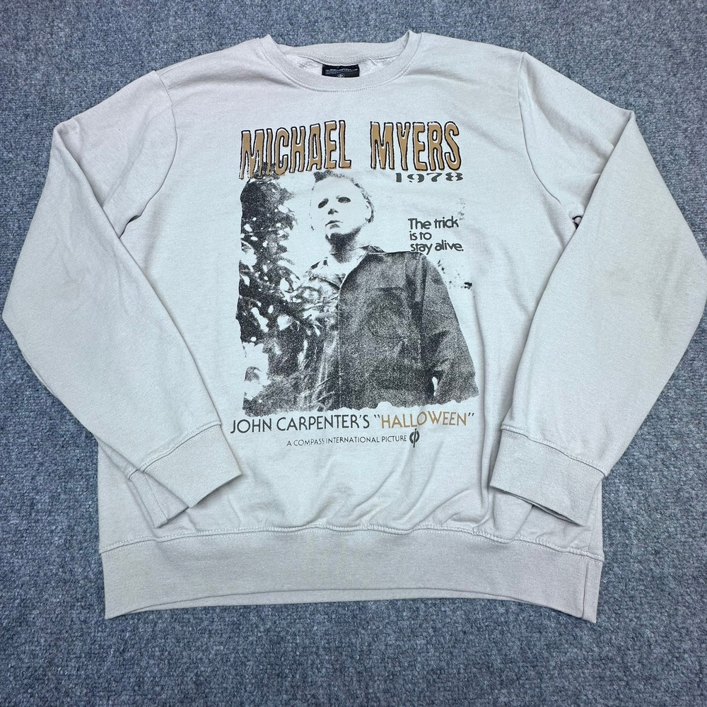 Halloween Michael Myers 1978 Sweatshirt Large Tan Cotton Blend Graphic Excellent